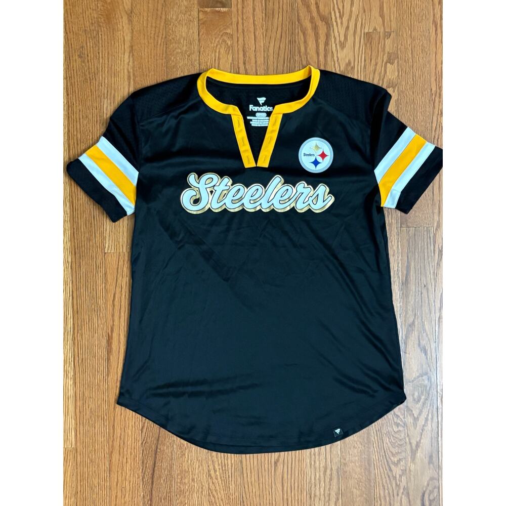 Pittsburg Steelers Fanatics NFL Women’s Size Small‎ Black Gold Shirt- EUC